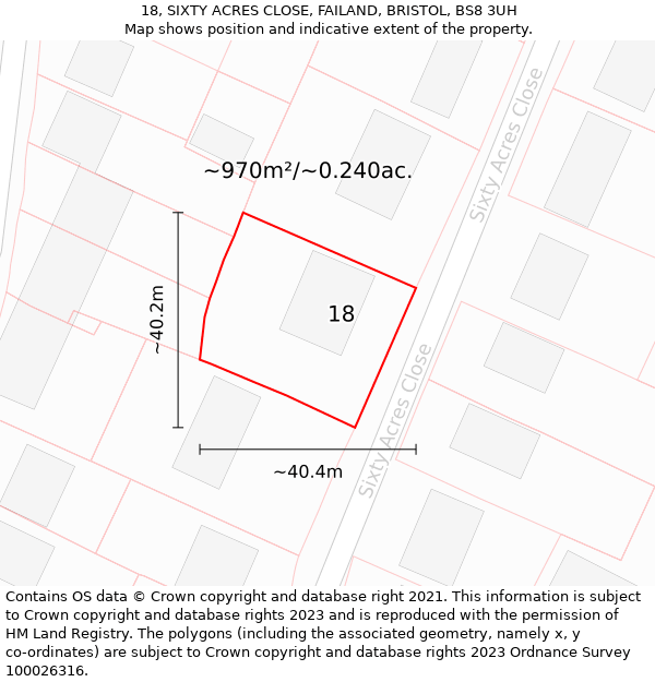 18, SIXTY ACRES CLOSE, FAILAND, BRISTOL, BS8 3UH: Plot and title map