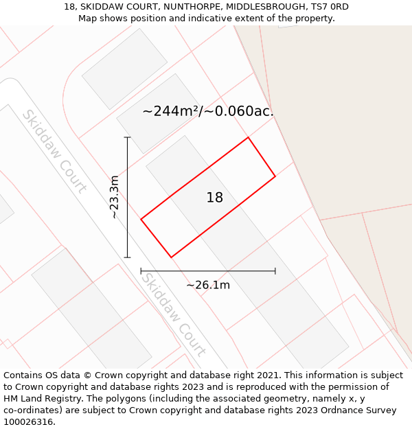 18, SKIDDAW COURT, NUNTHORPE, MIDDLESBROUGH, TS7 0RD: Plot and title map