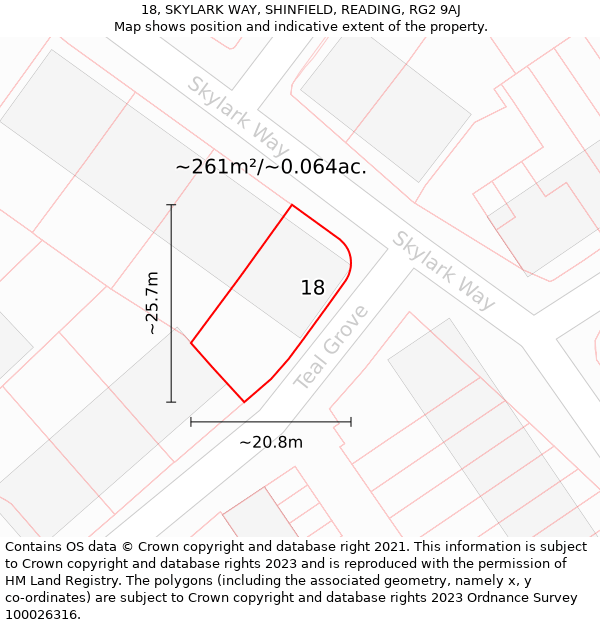 18, SKYLARK WAY, SHINFIELD, READING, RG2 9AJ: Plot and title map