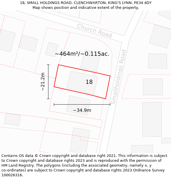 18, SMALL HOLDINGS ROAD, CLENCHWARTON, KING'S LYNN, PE34 4DY: Plot and title map