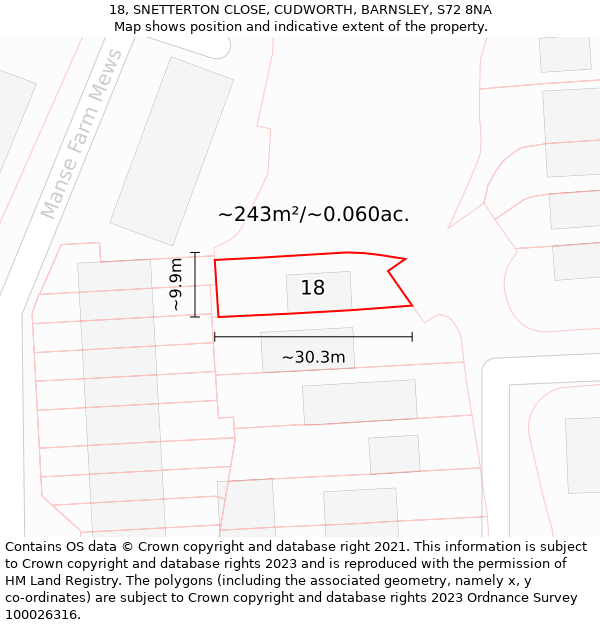 18, SNETTERTON CLOSE, CUDWORTH, BARNSLEY, S72 8NA: Plot and title map