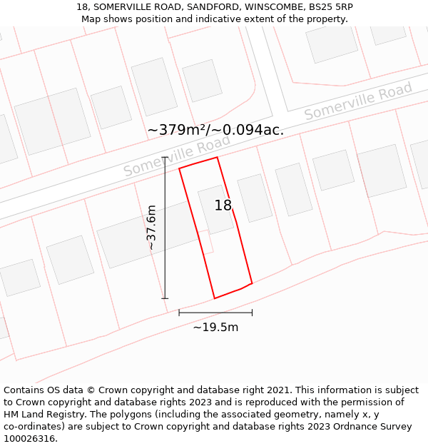 18, SOMERVILLE ROAD, SANDFORD, WINSCOMBE, BS25 5RP: Plot and title map