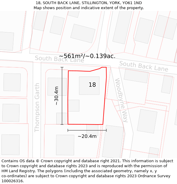 18, SOUTH BACK LANE, STILLINGTON, YORK, YO61 1ND: Plot and title map