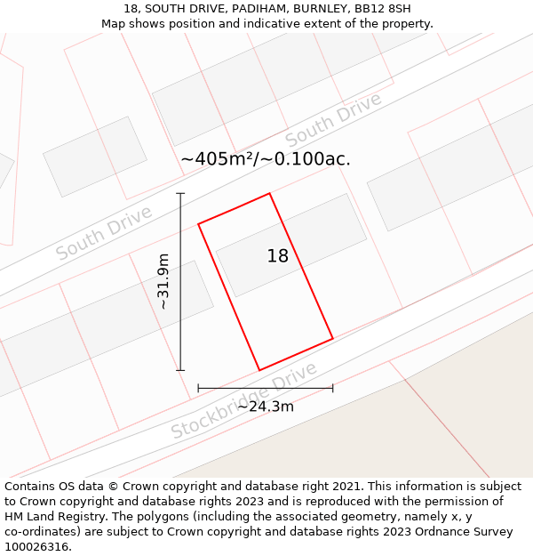 18, SOUTH DRIVE, PADIHAM, BURNLEY, BB12 8SH: Plot and title map