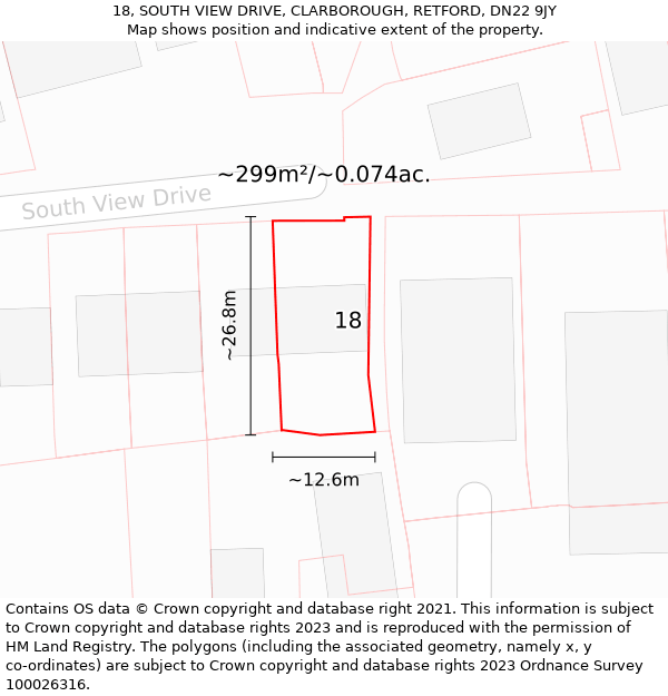 18, SOUTH VIEW DRIVE, CLARBOROUGH, RETFORD, DN22 9JY: Plot and title map