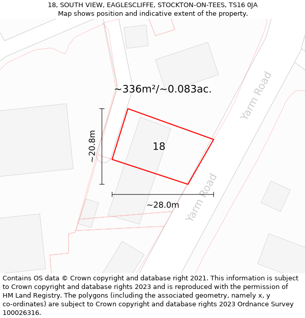 18, SOUTH VIEW, EAGLESCLIFFE, STOCKTON-ON-TEES, TS16 0JA: Plot and title map