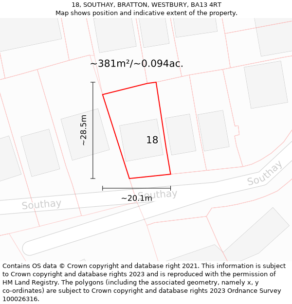 18, SOUTHAY, BRATTON, WESTBURY, BA13 4RT: Plot and title map