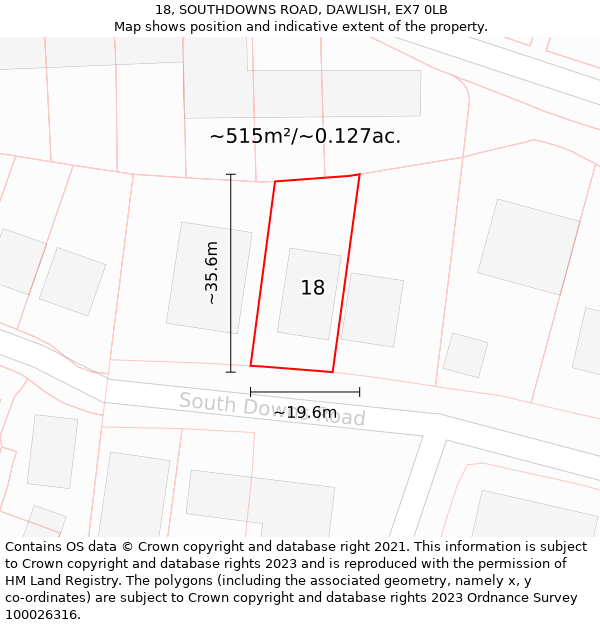 18, SOUTHDOWNS ROAD, DAWLISH, EX7 0LB: Plot and title map