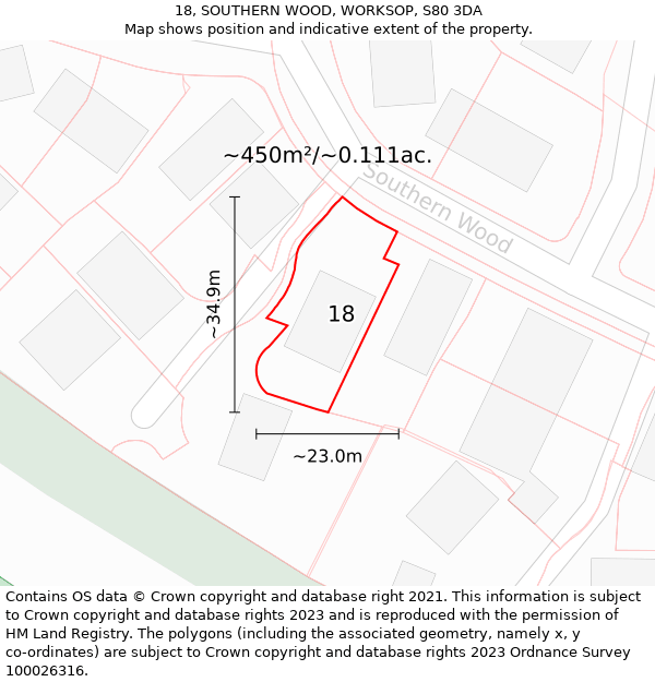 18, SOUTHERN WOOD, WORKSOP, S80 3DA: Plot and title map