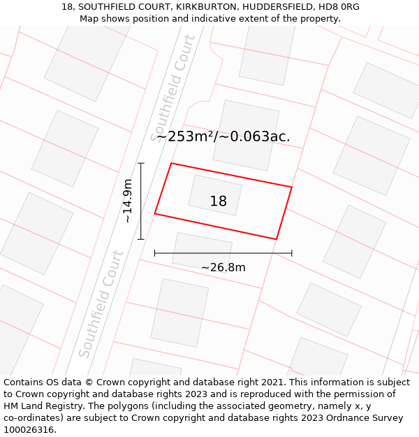 18, SOUTHFIELD COURT, KIRKBURTON, HUDDERSFIELD, HD8 0RG: Plot and title map