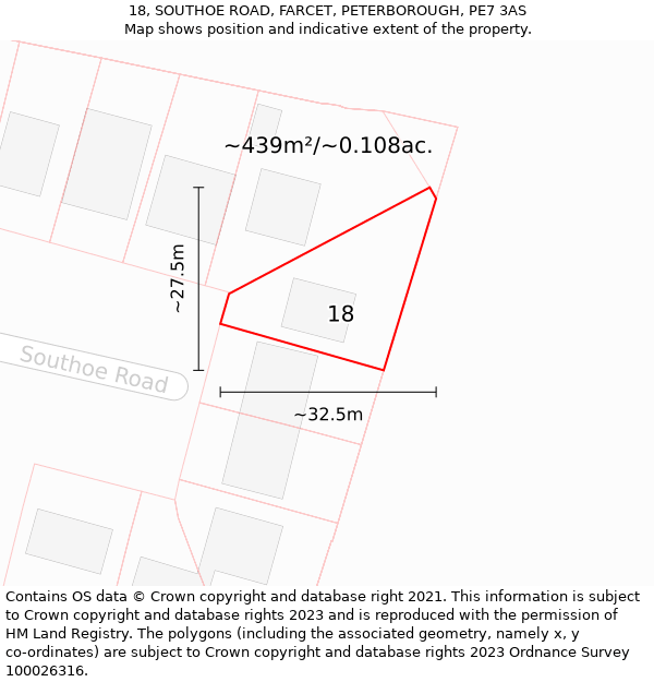 18, SOUTHOE ROAD, FARCET, PETERBOROUGH, PE7 3AS: Plot and title map