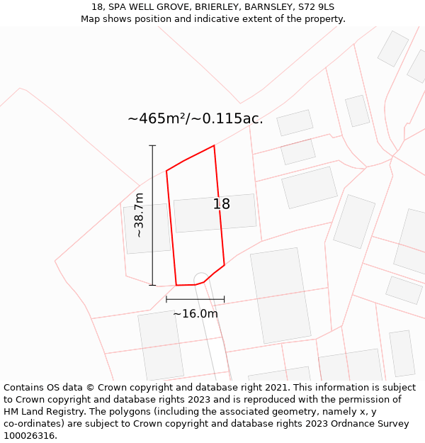 18, SPA WELL GROVE, BRIERLEY, BARNSLEY, S72 9LS: Plot and title map