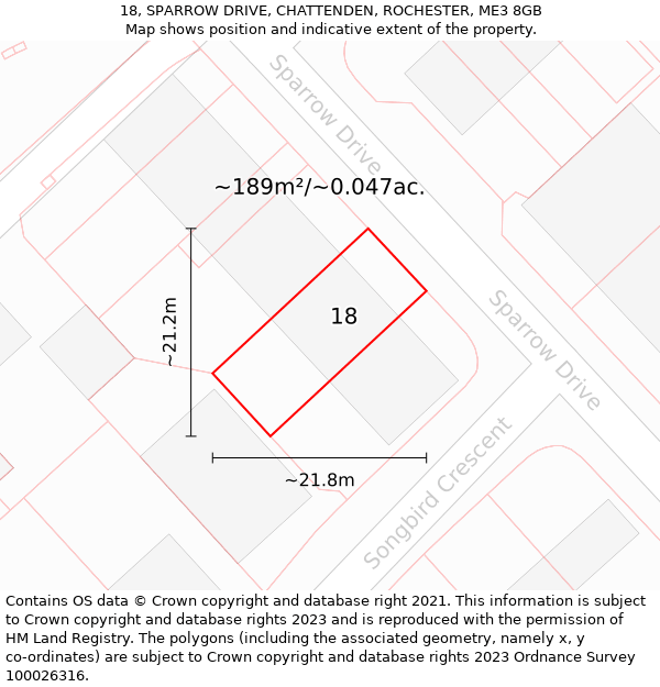 18, SPARROW DRIVE, CHATTENDEN, ROCHESTER, ME3 8GB: Plot and title map