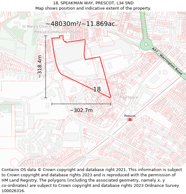 18, SPEAKMAN WAY, PRESCOT, L34 5ND: Plot and title map