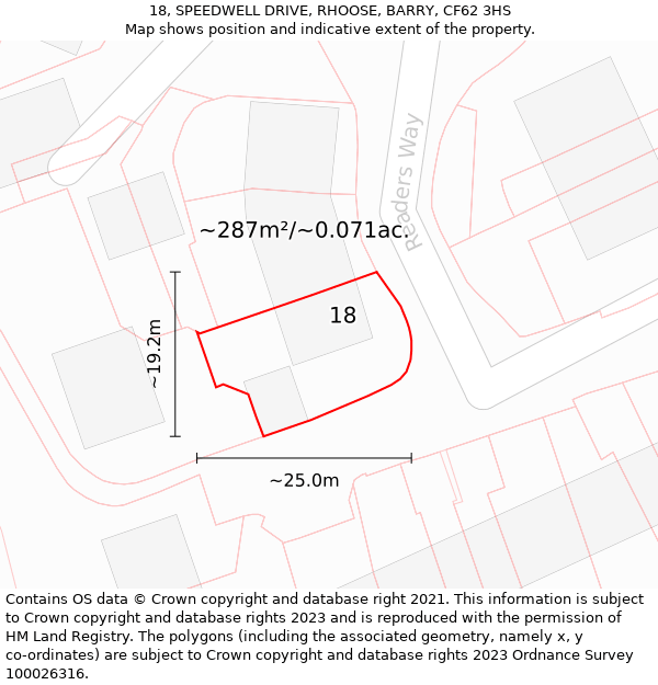 18, SPEEDWELL DRIVE, RHOOSE, BARRY, CF62 3HS: Plot and title map