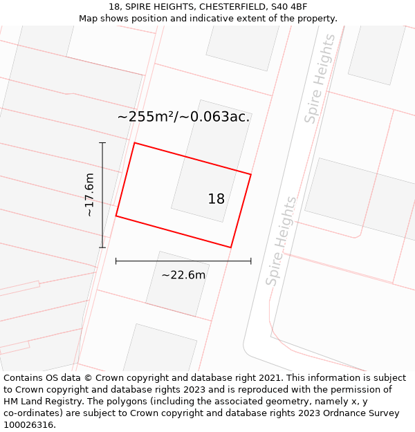 18, SPIRE HEIGHTS, CHESTERFIELD, S40 4BF: Plot and title map