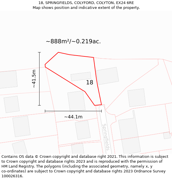 18, SPRINGFIELDS, COLYFORD, COLYTON, EX24 6RE: Plot and title map