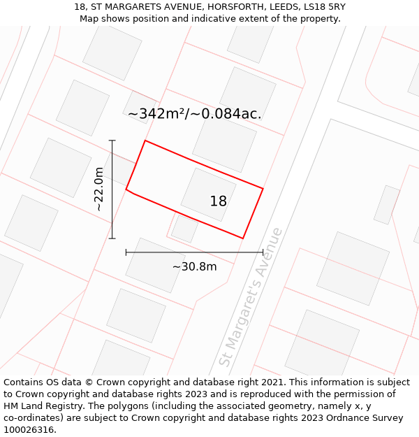 18, ST MARGARETS AVENUE, HORSFORTH, LEEDS, LS18 5RY: Plot and title map