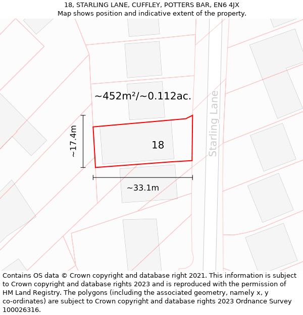 18, STARLING LANE, CUFFLEY, POTTERS BAR, EN6 4JX: Plot and title map