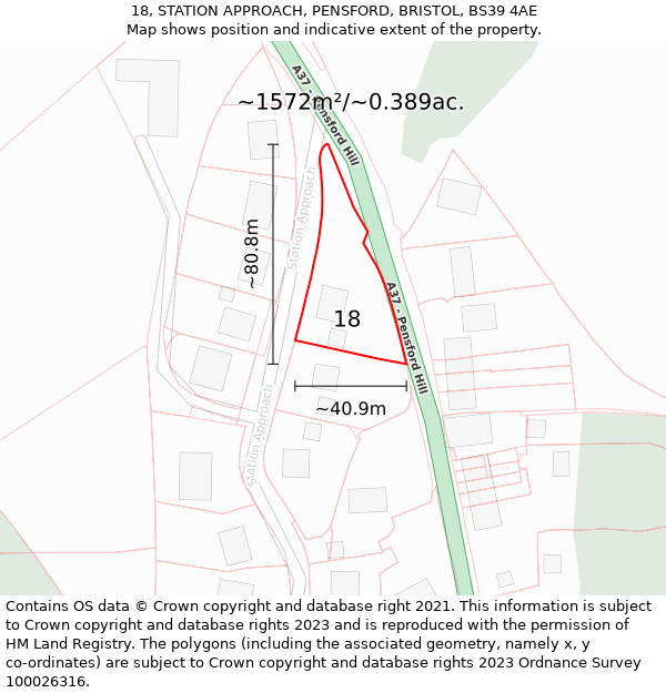 18, STATION APPROACH, PENSFORD, BRISTOL, BS39 4AE: Plot and title map