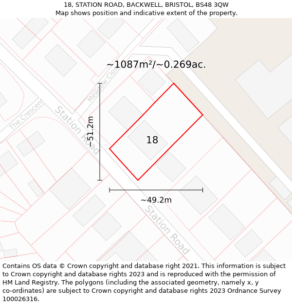 18, STATION ROAD, BACKWELL, BRISTOL, BS48 3QW: Plot and title map