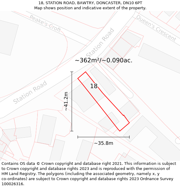 18, STATION ROAD, BAWTRY, DONCASTER, DN10 6PT: Plot and title map