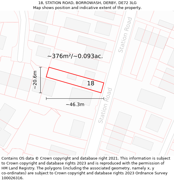 18, STATION ROAD, BORROWASH, DERBY, DE72 3LG: Plot and title map