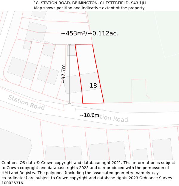 18, STATION ROAD, BRIMINGTON, CHESTERFIELD, S43 1JH: Plot and title map