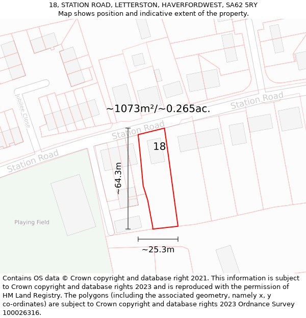 18, STATION ROAD, LETTERSTON, HAVERFORDWEST, SA62 5RY: Plot and title map