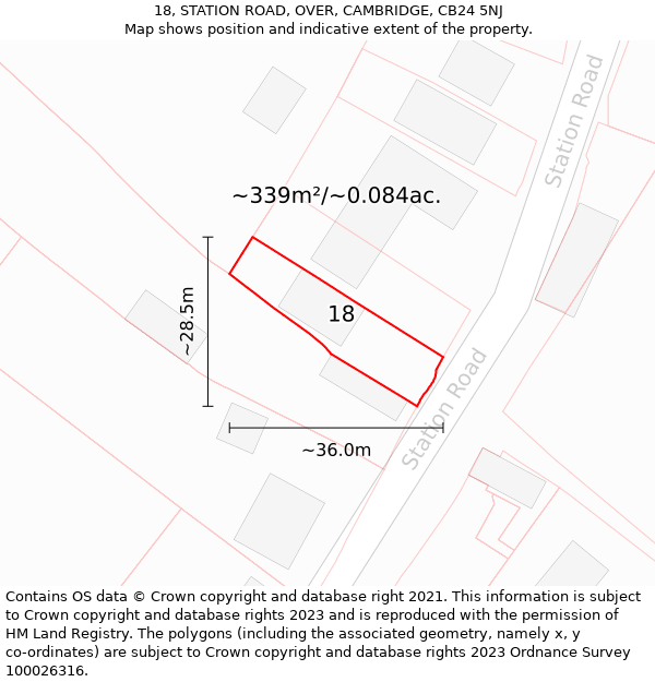 18, STATION ROAD, OVER, CAMBRIDGE, CB24 5NJ: Plot and title map