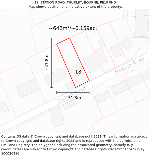 18, STATION ROAD, THURLBY, BOURNE, PE10 0HD: Plot and title map