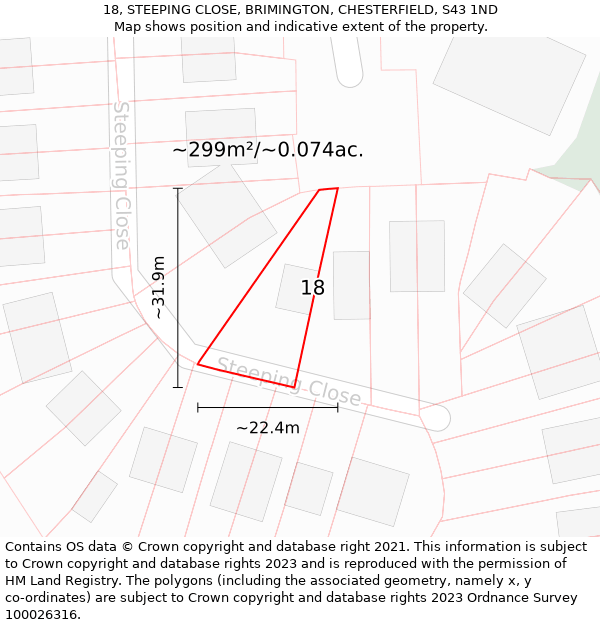 18, STEEPING CLOSE, BRIMINGTON, CHESTERFIELD, S43 1ND: Plot and title map