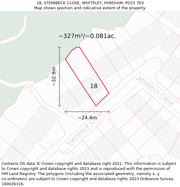 18, STEINBECK CLOSE, WHITELEY, FAREHAM, PO15 7EX: Plot and title map