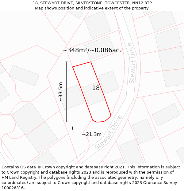 18, STEWART DRIVE, SILVERSTONE, TOWCESTER, NN12 8TP: Plot and title map