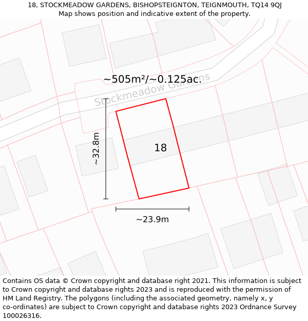 18, STOCKMEADOW GARDENS, BISHOPSTEIGNTON, TEIGNMOUTH, TQ14 9QJ: Plot and title map