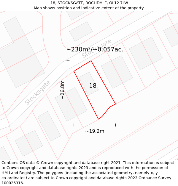 18, STOCKSGATE, ROCHDALE, OL12 7LW: Plot and title map