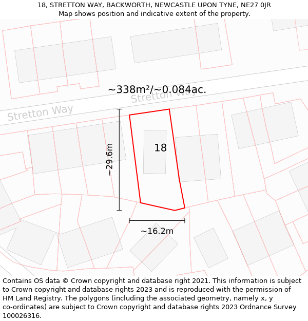 18, STRETTON WAY, BACKWORTH, NEWCASTLE UPON TYNE, NE27 0JR: Plot and title map