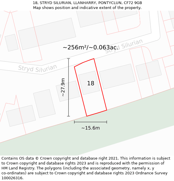 18, STRYD SILURIAN, LLANHARRY, PONTYCLUN, CF72 9GB: Plot and title map