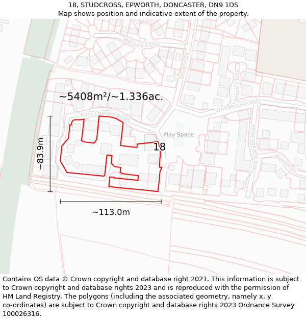 18, STUDCROSS, EPWORTH, DONCASTER, DN9 1DS: Plot and title map