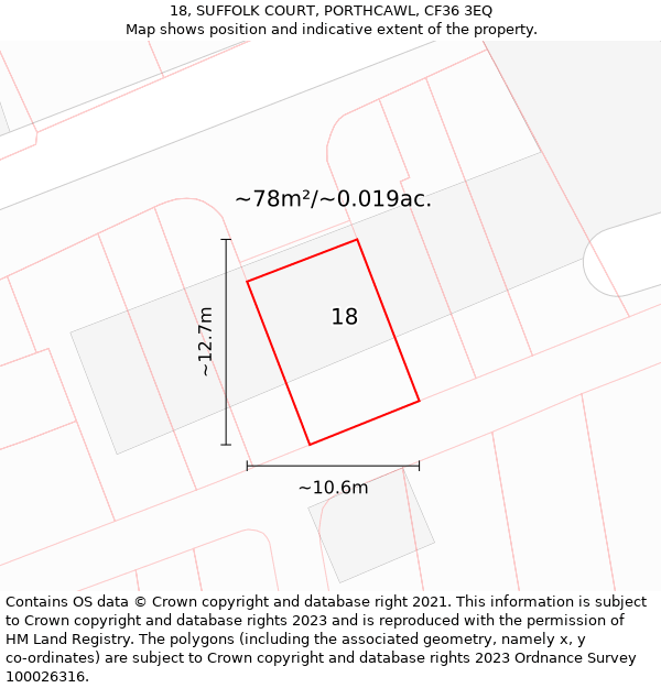 18, SUFFOLK COURT, PORTHCAWL, CF36 3EQ: Plot and title map