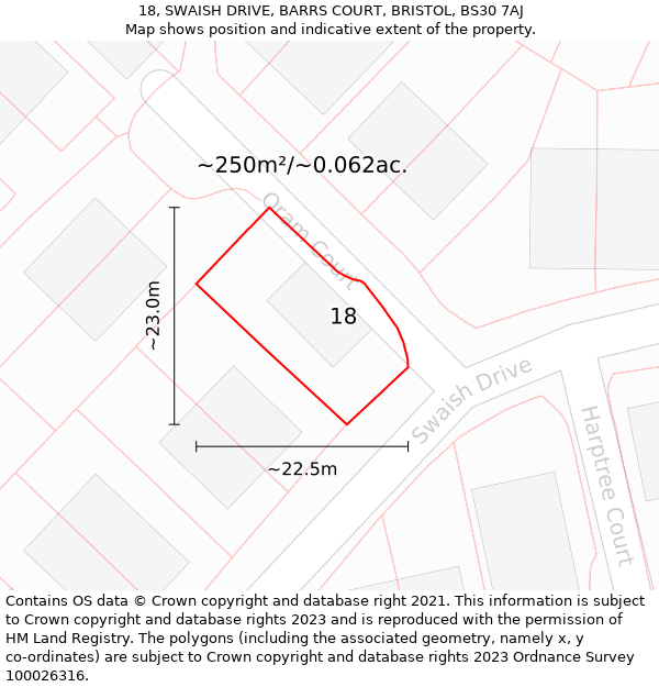 18, SWAISH DRIVE, BARRS COURT, BRISTOL, BS30 7AJ: Plot and title map