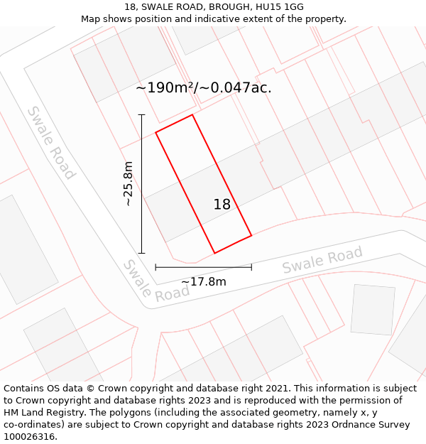 18, SWALE ROAD, BROUGH, HU15 1GG: Plot and title map