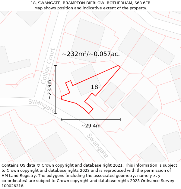 18, SWANGATE, BRAMPTON BIERLOW, ROTHERHAM, S63 6ER: Plot and title map