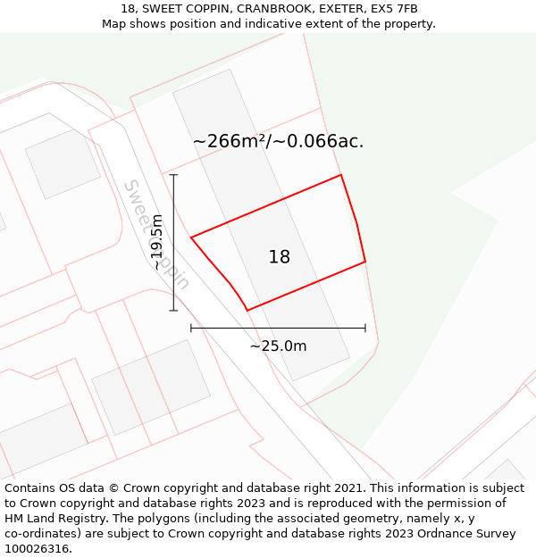 18, SWEET COPPIN, CRANBROOK, EXETER, EX5 7FB: Plot and title map