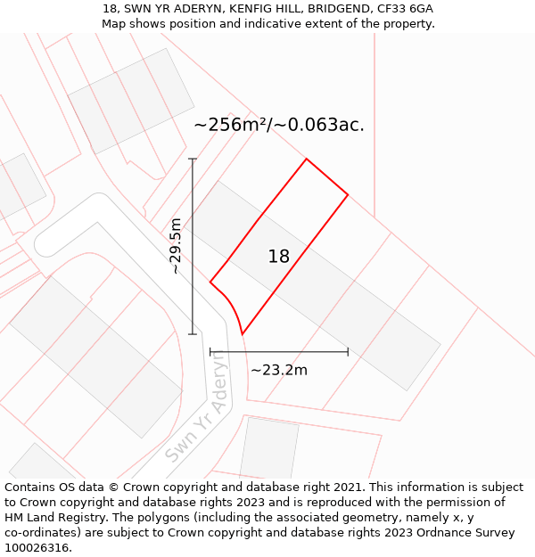 18, SWN YR ADERYN, KENFIG HILL, BRIDGEND, CF33 6GA: Plot and title map