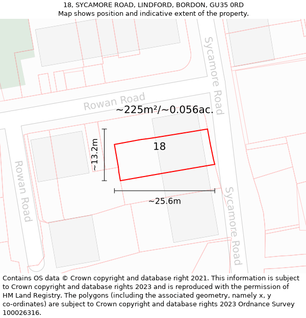 18, SYCAMORE ROAD, LINDFORD, BORDON, GU35 0RD: Plot and title map