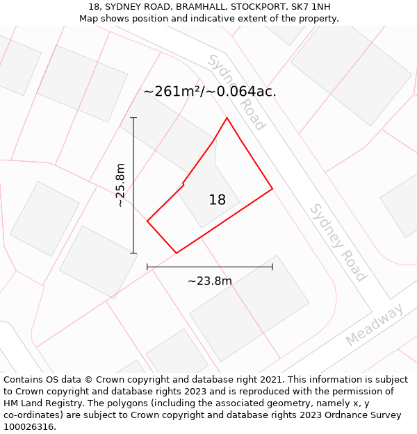 18, SYDNEY ROAD, BRAMHALL, STOCKPORT, SK7 1NH: Plot and title map