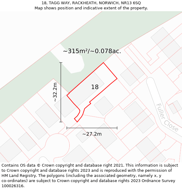 18, TAGG WAY, RACKHEATH, NORWICH, NR13 6SQ: Plot and title map