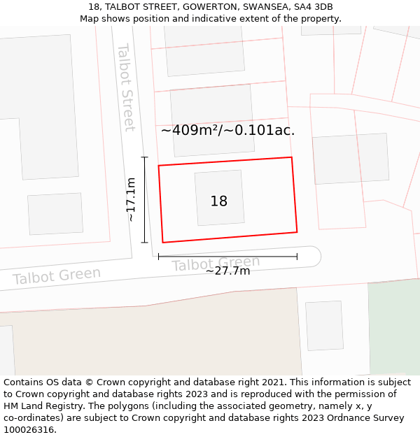 18, TALBOT STREET, GOWERTON, SWANSEA, SA4 3DB: Plot and title map