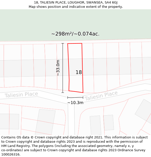 18, TALIESIN PLACE, LOUGHOR, SWANSEA, SA4 6GJ: Plot and title map